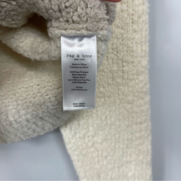 Rag & Bone Knit Davis Color Block Crew Wool Teddy Sweater XS Ivory Gray Tan - Picture 11 of 16